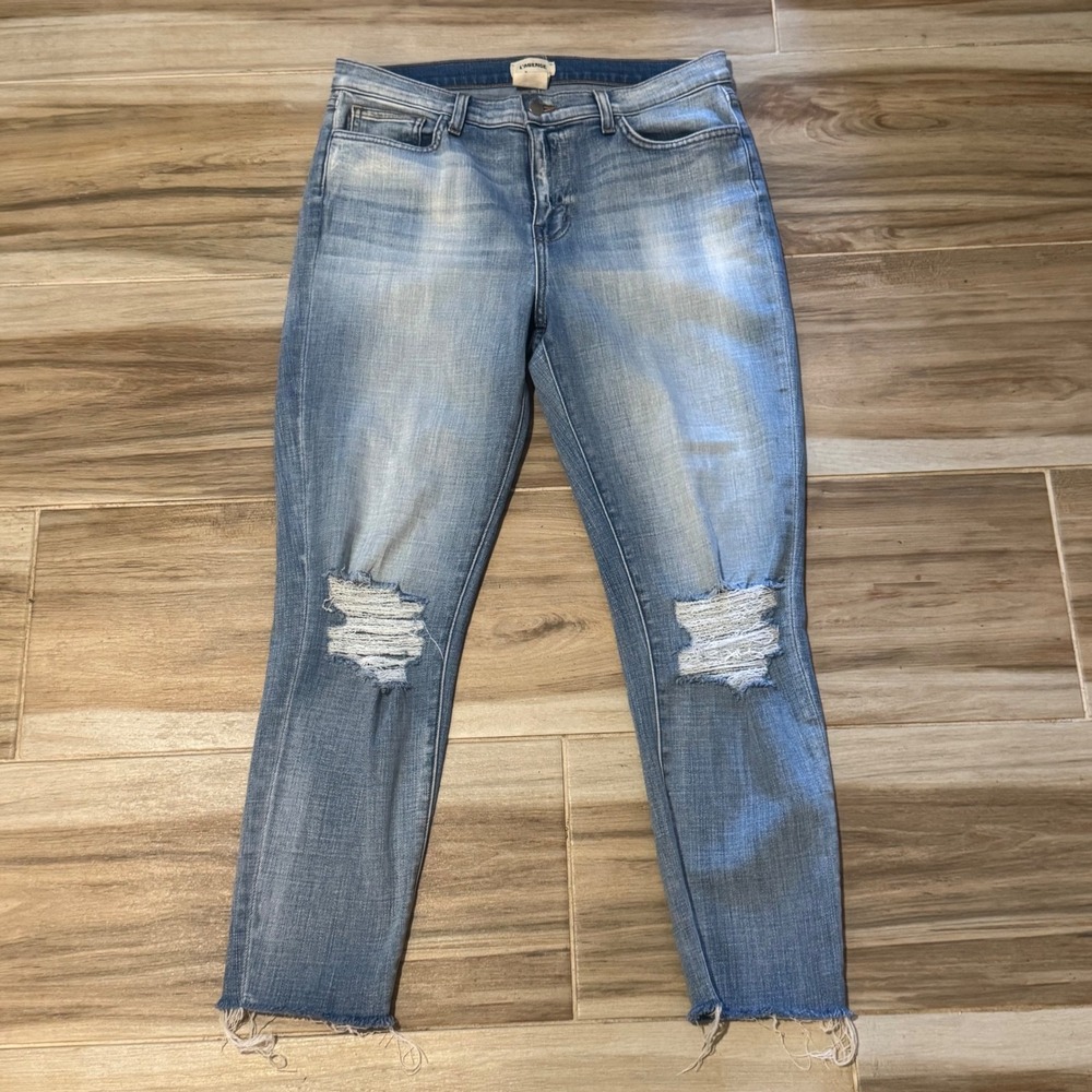 L'AGENCE El Matador High Rise Slim Jeans Dry Ice Distressed Raw Hem Size‎ 30